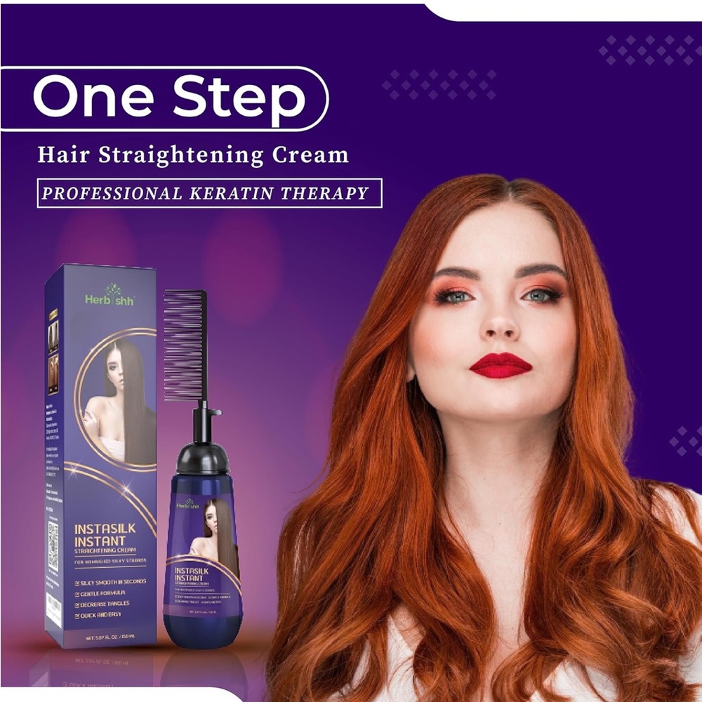 Instant Hair Straightener Cream w/ Applicator Comb Smooths Curls Tangles & Frizz